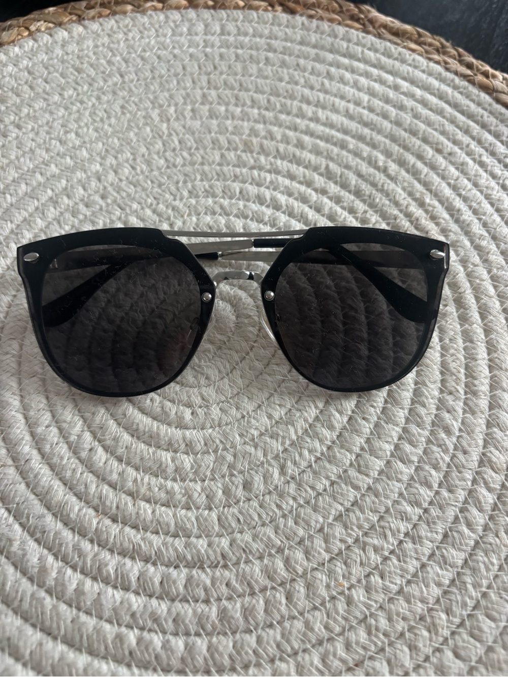 Aldo Black Round Sunglasses with Silver Bridge